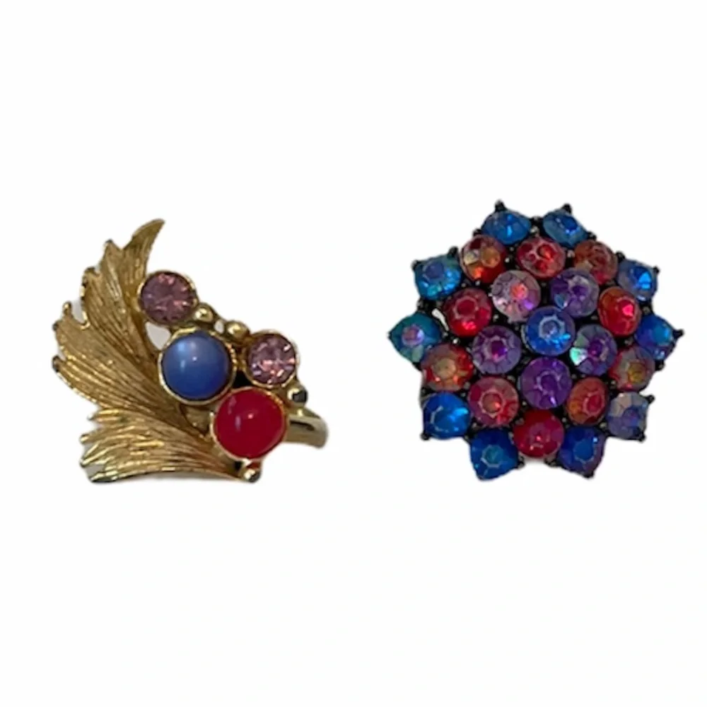 Vintage 70’s Rings Antique Gemstone Jewelry Adjustable 2 Piece Ring Set Blue Red